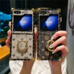 Étui en cuir avec support de bague Vintage, étui antichoc pour Samsung Galaxy Z Flip 6