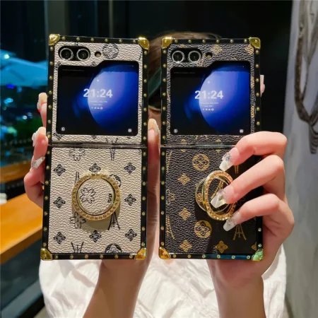 Étui en cuir avec support de bague Vintage, étui antichoc pour Samsung Galaxy Z Flip 6