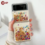 Pour Samsung Z Flip 6 luxe paillettes Quicksand étui pour Samsung Galaxy Z Flip 6 5 4 3 Z Flip 6 dégradé amour coeur Bling couverture