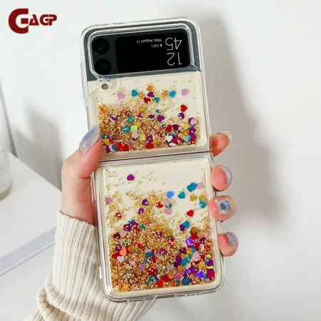 Pour Samsung Z Flip 6 luxe paillettes Quicksand étui pour Samsung Galaxy Z Flip 6 5 4 3 Z Flip 6 dégradé amour coeur Bling couverture