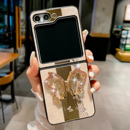 Coque de téléphone à paillettes de luxe pour Samsung Galaxy Z Flip 5 4 3 Flip5 Flip4 Flip3 5G Zflip5, support d'anneau pour fille et femme, couverture arrière