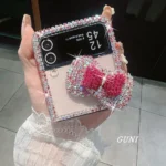 Z Flip6 Bling diamant strass rose arc étui pour Samsung Galaxy Z Flip 5 Z Flip4 Z Flip3 paillettes clair protection couverture rigide