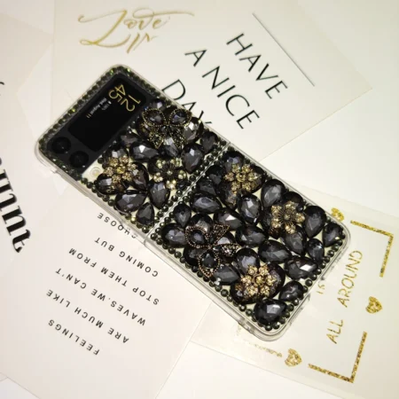 ZFlip5 ZFlip4 Bling diamant fleur arc étui pour Samsung Galaxy Z Flip 7 Z Flip6 Z Flip3 haut de gamme paillettes strass couverture de luxe