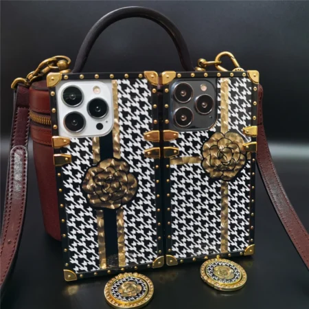 Coque de téléphone pied-de-poule à carreaux, étui de luxe à paillettes, fleur de Rose, pour iphone 16 PRO MAX 14 PRO 16E 15 PRO MAX 11 12 13 PRO 16 Plus