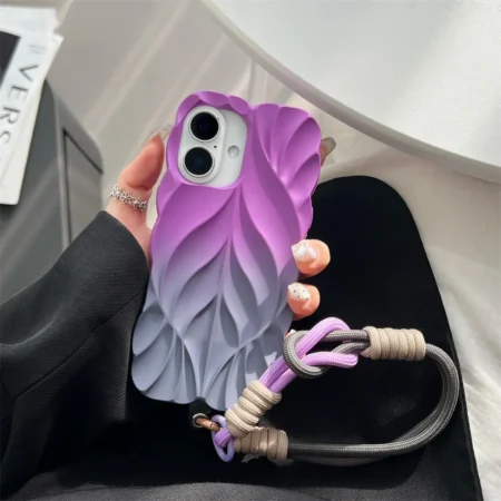 Coque de téléphone à Texture feuille plissée dégradée, avec dragonne, pour iPhone 16 Pro Max 15 14 Plus 13, coque arrière de protection antichoc