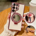 Étui Magsafe transparent plaqué diamant de luxe pour Samsung Galaxy S25 S24 S23 Ultra S22, support de paillettes miroir, housse antichoc