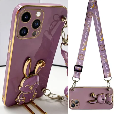Coque de téléphone avec lanière et support de lapin, étui pour iPhone 14 11 12 13 Pro Max Mini 8 7 6 6S Plus 10 Xr Xs Max Se 2020