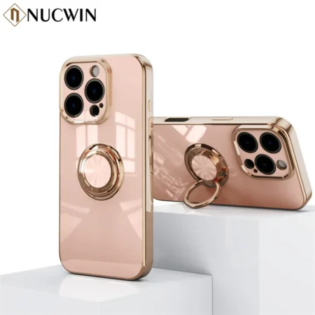 Coque de luxe avec anneau de doigt magnétique plaqué, étui antichoc pour iPhone 16 15 14 13 11 12 Pro Max 15 Plus avec support métallique