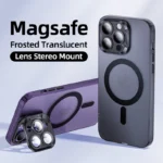 Luxury Magnetic Glass Lens Protection Matte Stand Holder Phone Case For iPhone 15 14 13 12 11 Pro Max Cover Magsafe Funda Coque