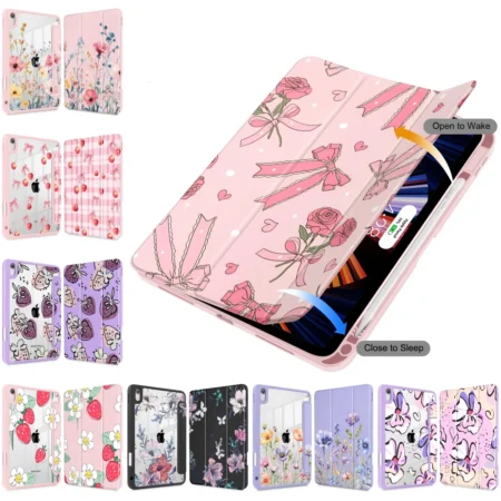 Bow Rose PU leather Case For iPad A16 M4 10.9inch 11th 10th 2022 Case 10.2inch 9th Pro 11 12.9inch 2020 2021 Pro13 M4 2024 Case
