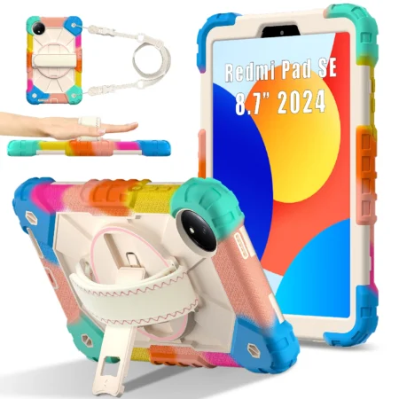 Rotating Rugged Case For Xiaomi Redmi Pad SE 8.7 2024 Heavy Duty Stand Cover For Redmi Pad SE 4G 2024 8.7" With Shoulder Strap