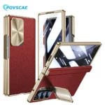 Pour Samsung Galaxy Z Fold 6 étui avec support de couverture d'appareil photo en cuir véritable galvanoplastie mince charnière magnétique étuis de Protection