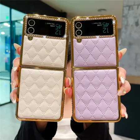 Étui de luxe en cuir plaqué or diamant pour Samsung Z Flip 6 Flip 5 Flip 4 3 antichoc Flip6 housse de téléphone Coque