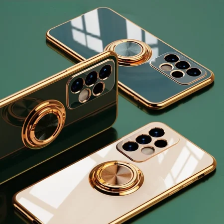 Coque de téléphone avec anneau en métal plaqué, étui arrière pour Samsung Galaxy S24 S22 S23 Ultra S21 FE S20 Plus A15 A52 A25 A53 A55 Note 20