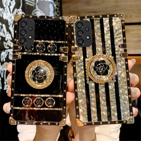 Coque de luxe à paillettes dorées, visage miroir, fleur de Rose, pour Samsung Galaxy A16 A56 A55 5G A15 A25 A35 A54 A14 A13 A26 A53 A34 A36